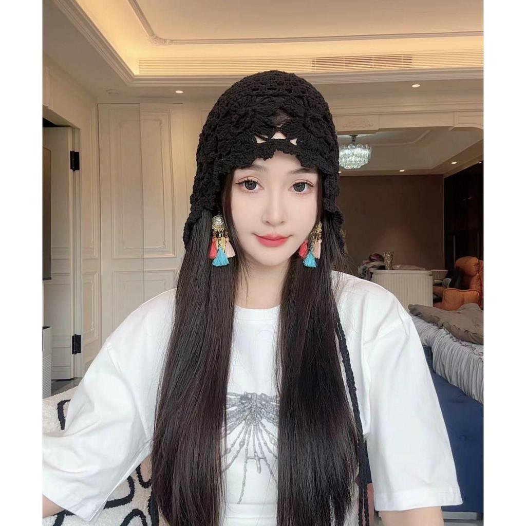 Damska Retro Ręcznie Robiona Japońska Dzianinowa Luźna Czapka Beanie