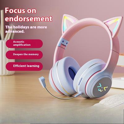 Earphone Monitor Children's Reading Headset Gradual Change Color Cat Ears Luminous Game Bluetooth Headset