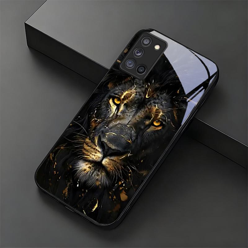Lion With Golden Black Phone Case For Samsung A32 A33 A34 A35 A36 A37 A51 A52 A52s A53 A54 A55 A56 A57 A71 A72 A73 Glass Cover