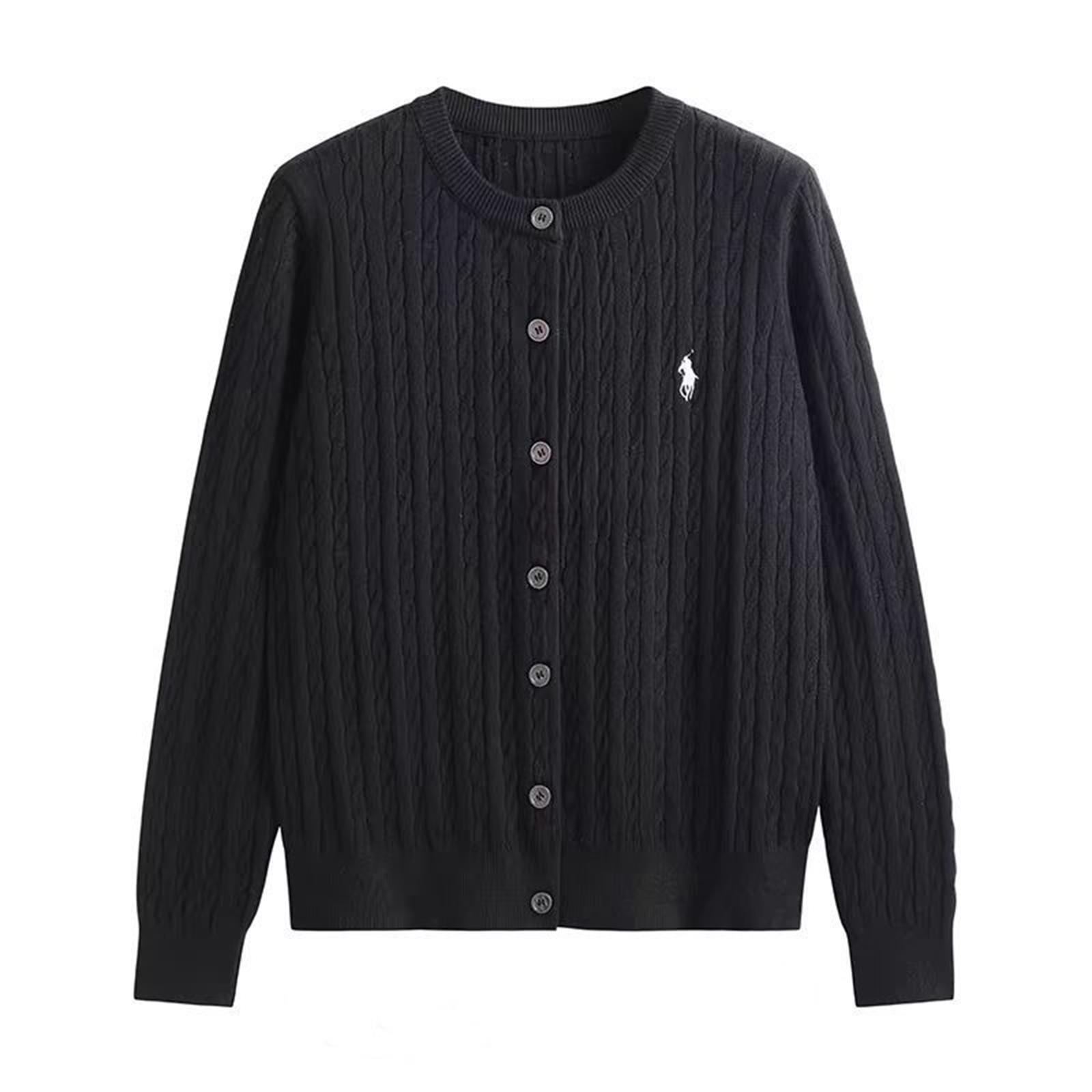 Женский шерстяной кардиган Утолщенный Вышитый Скрученный Круглый вырез Вязаный свитер One Size чёрный