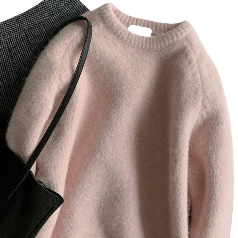 Pink Wool Knit Sweater: Women’s Loose, Soft, Long Sleeve Pullover - Simple, Sweet, and Trendy.