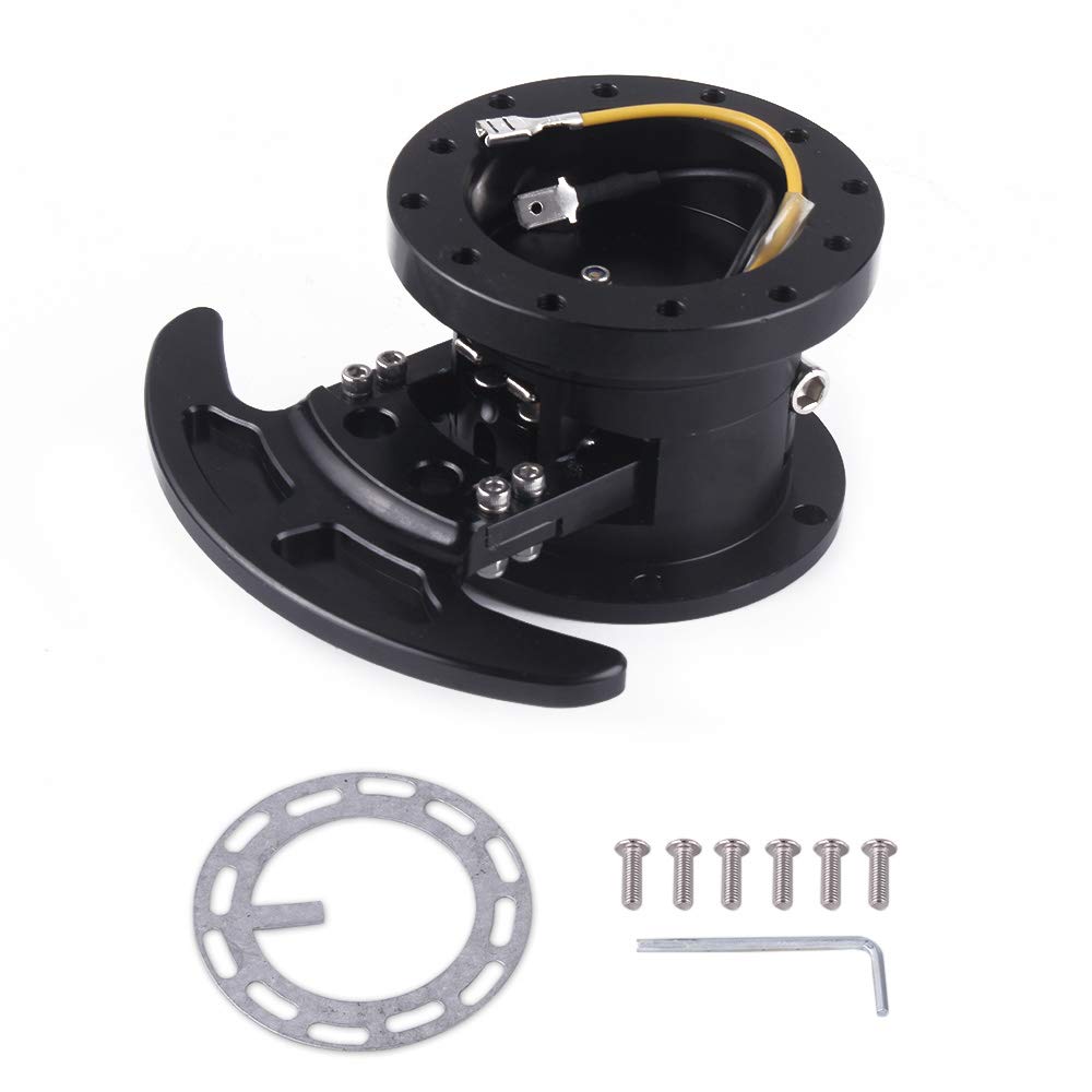 

MUTEKI Steering Wheel Hub Quick Release Steering Boss Flip-Up Racing Steering Wheel Hub Adapter Removable Snap-Off Kit Flip-Up Boss Universal (Black)