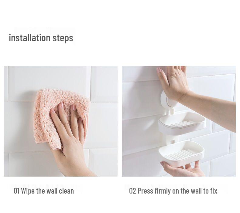 Tali Doppelschichtige Wandmontierte Seifenschale mit Saugknopf und Abnehmbarem Ablagegestell