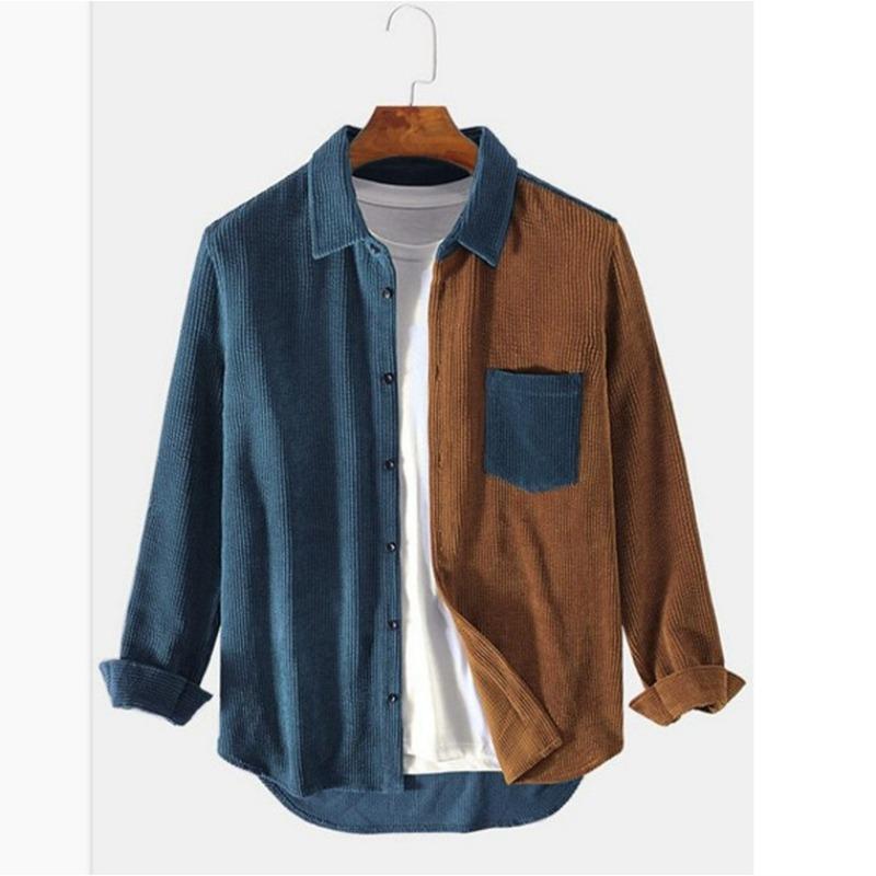 Men's Large Size Colorblocked Shirt Casual Standing Collar Shirt