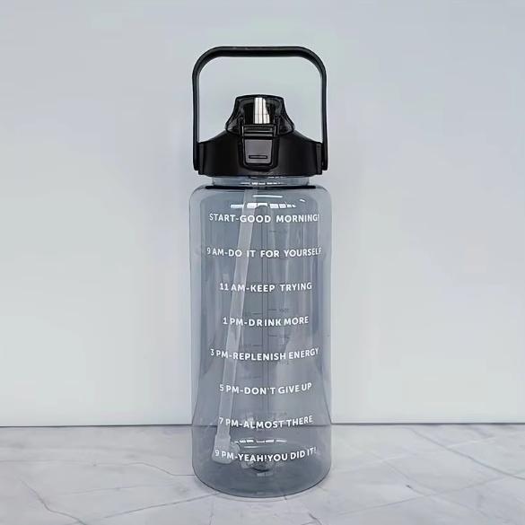 

2 Liters Plastic Kettle Large Portable Travel Water Bottle with Straw Sports Fitness Cup High Value Big Fat Cup Adult Universal чёрный