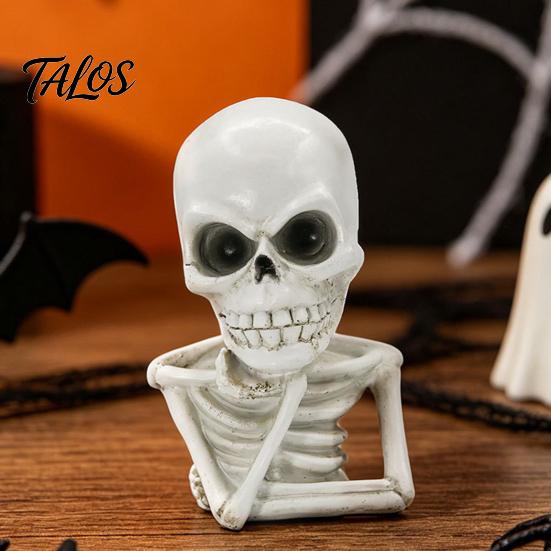 Compact Resin Skull Statue Skeleton Thinker Halloween Decor, Funny Thinking Figurine, Creative Gothic Bar Decor Sculpture for Home Office Desk
