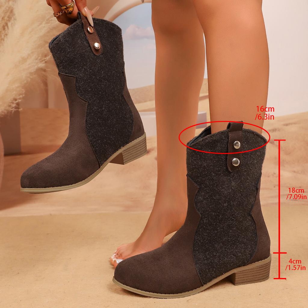 Fashion Aphixta Brown Modern Boots Pointed Toe 5cm Square Heel Woman Ankle Boots Slip On Western Boot Autumn Winter Ladies Shoes