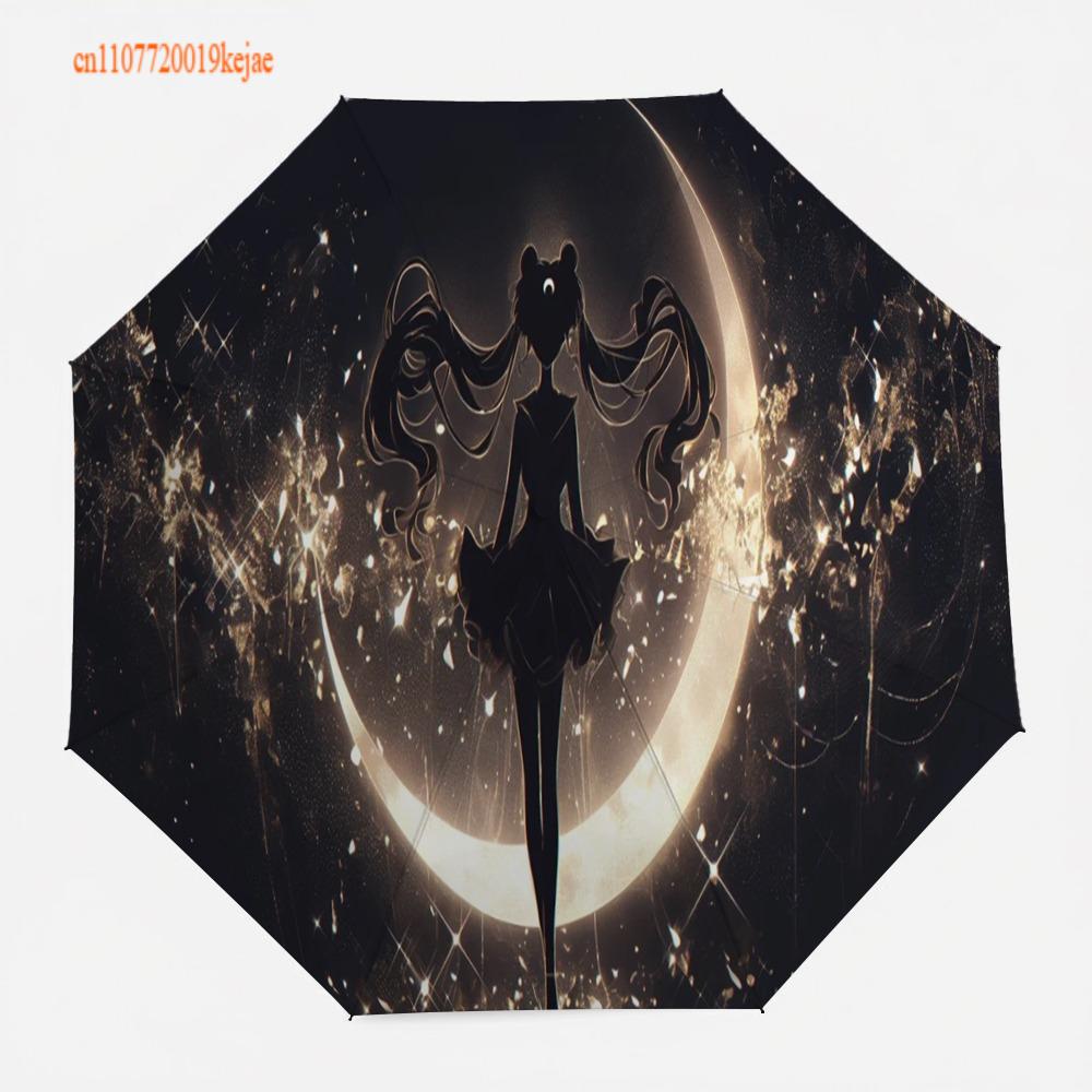 Sailor Moon UV Protection Umbrella,Luna & Artemis Cat,Rainproof&Windproof Folding Umbrella,Compact Portable for Travel & Commute