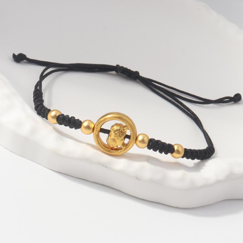 Adjustable Zodiac Goat Braided Bracelet Gold Plated Charm Braided Rope Bracelet Chinese Style Beads Womens New