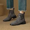 Fashion NEW Autumn Women Boots Sheep Suede Leather Shoes for Women Sqaure Toe Chunky Heel Shoes Lace-up Zipper Short Boots Daily Shoes