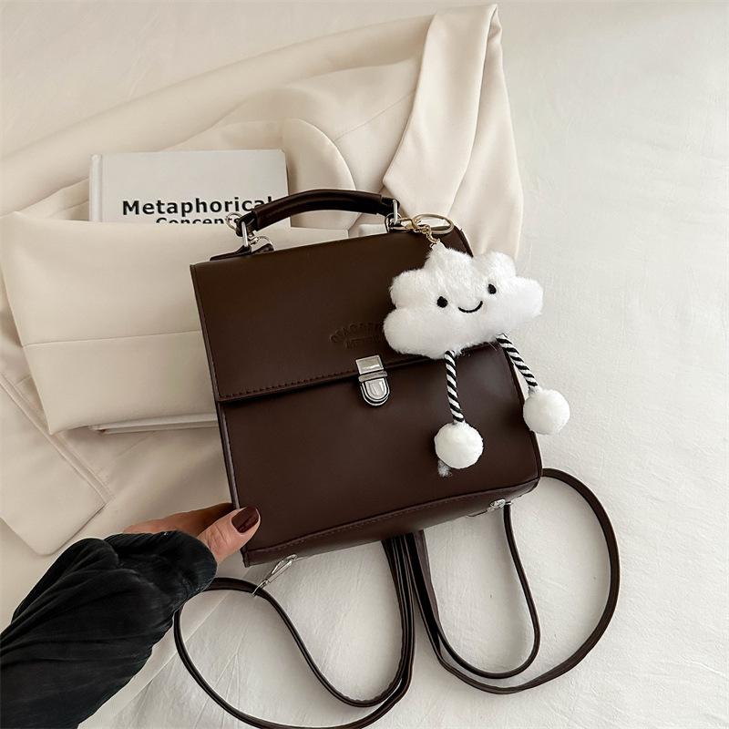 Niche Solid Color Backpack Women'S High-Value Handbag Large-Capacity Travel Retro Small Backpack