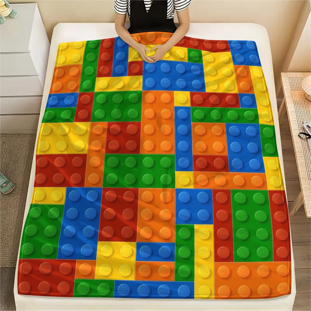 1 Stück Bauklötze Muster Flanell Decke, Hohe Qualität, Bequem für Alle Jahreszeiten, Heimdekoration, Wärme und Komfort, Perfekt für Weihnachtsgeschenke