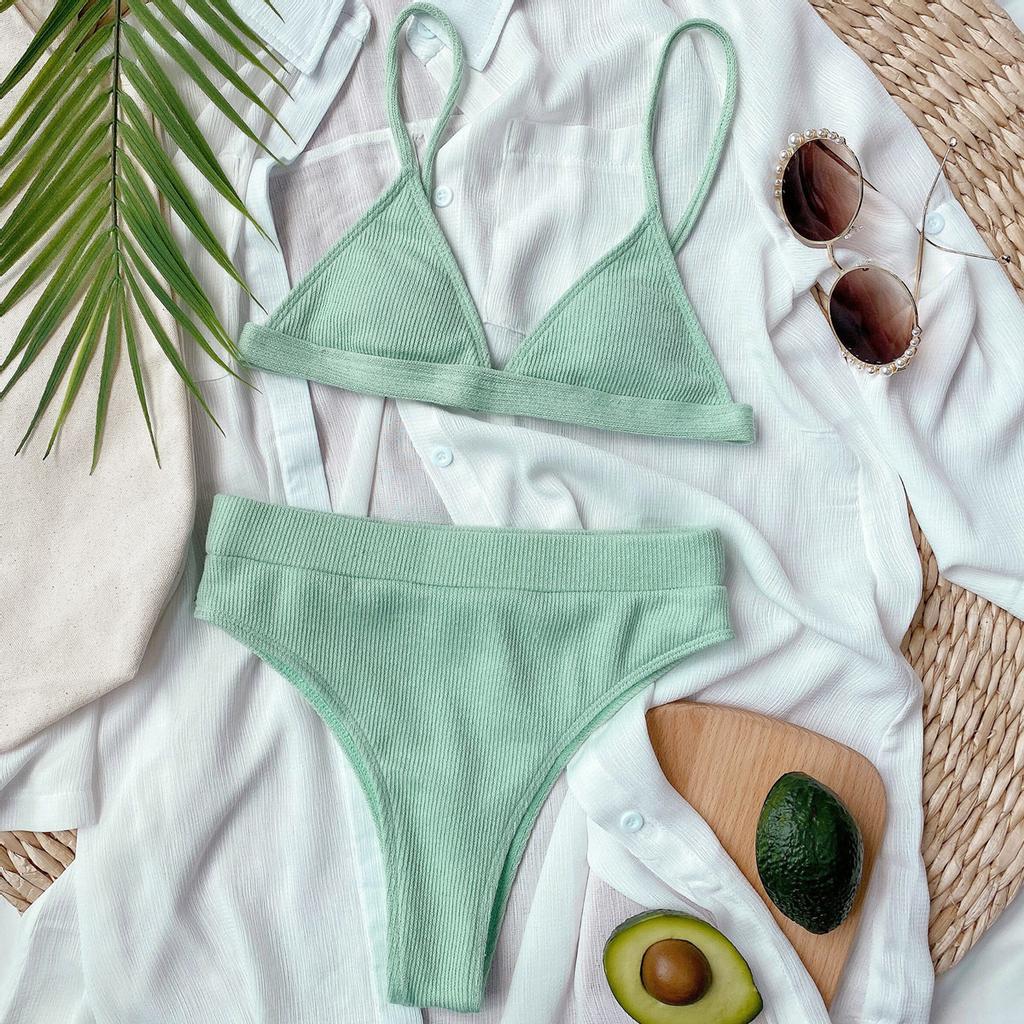 Summer Women's Swimsuit Solid Color Bikini Ladies Split Swimsuit Triangle Bikini