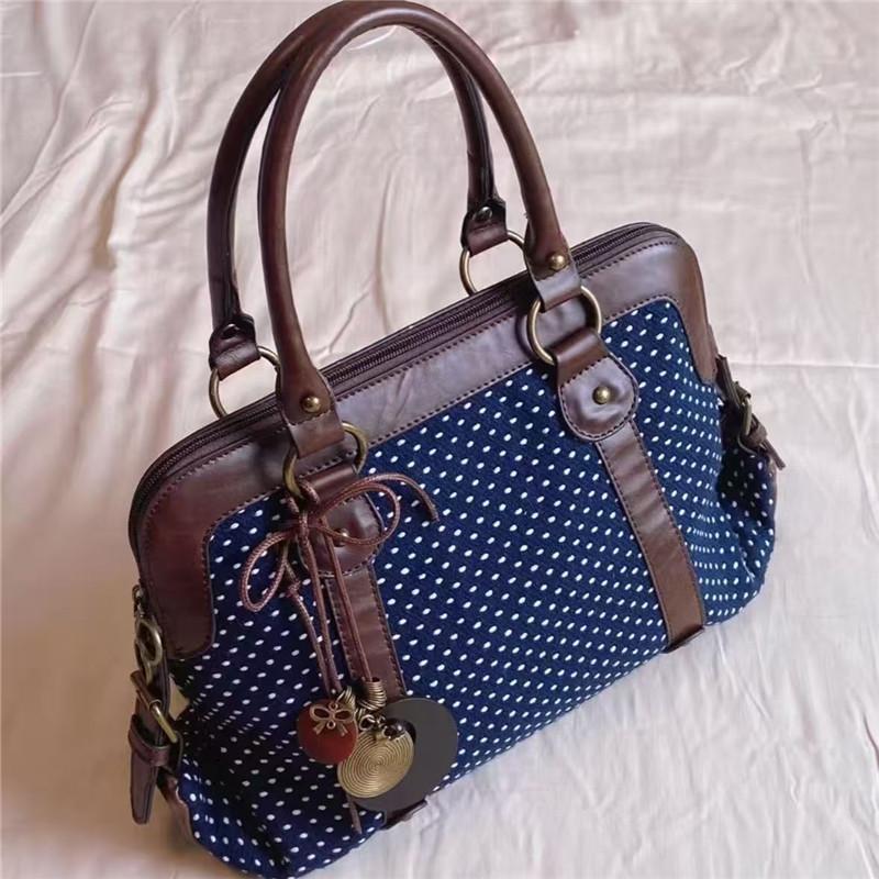 Bolso Tote Estilo Universitario de Lunares Retro para Mujer, Moderno y Versátil, Maletín de Gran Capacidad para Llevar en la Mano para el Trabajo