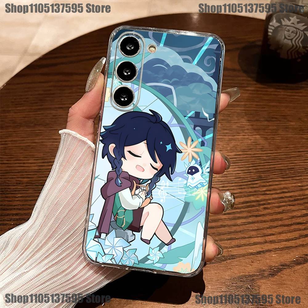 G-Genshin Impact Venti Barbatos Phone Case For Samsung S30,23,21,22,20, FE lite,S10,9,8,7 PIus Note20ultra Soft Transparent