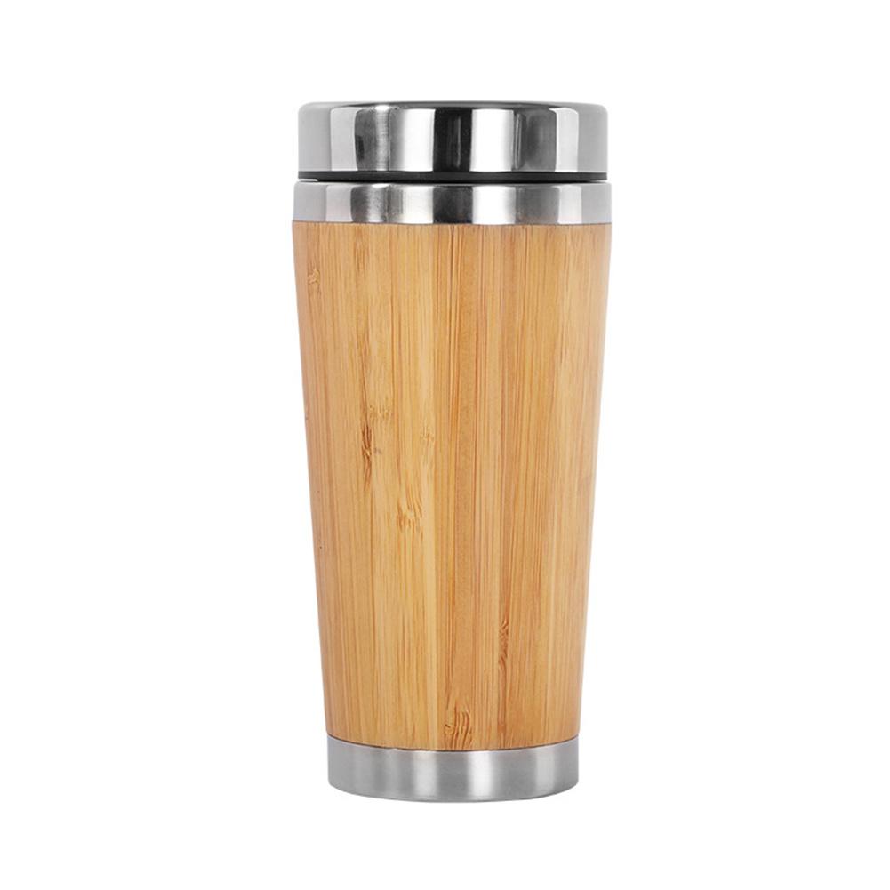 

Bamboo stainless Steel Coffee Mug Leak proof Drinking Cup With Detachable Lid Steel cover bamboo natural color