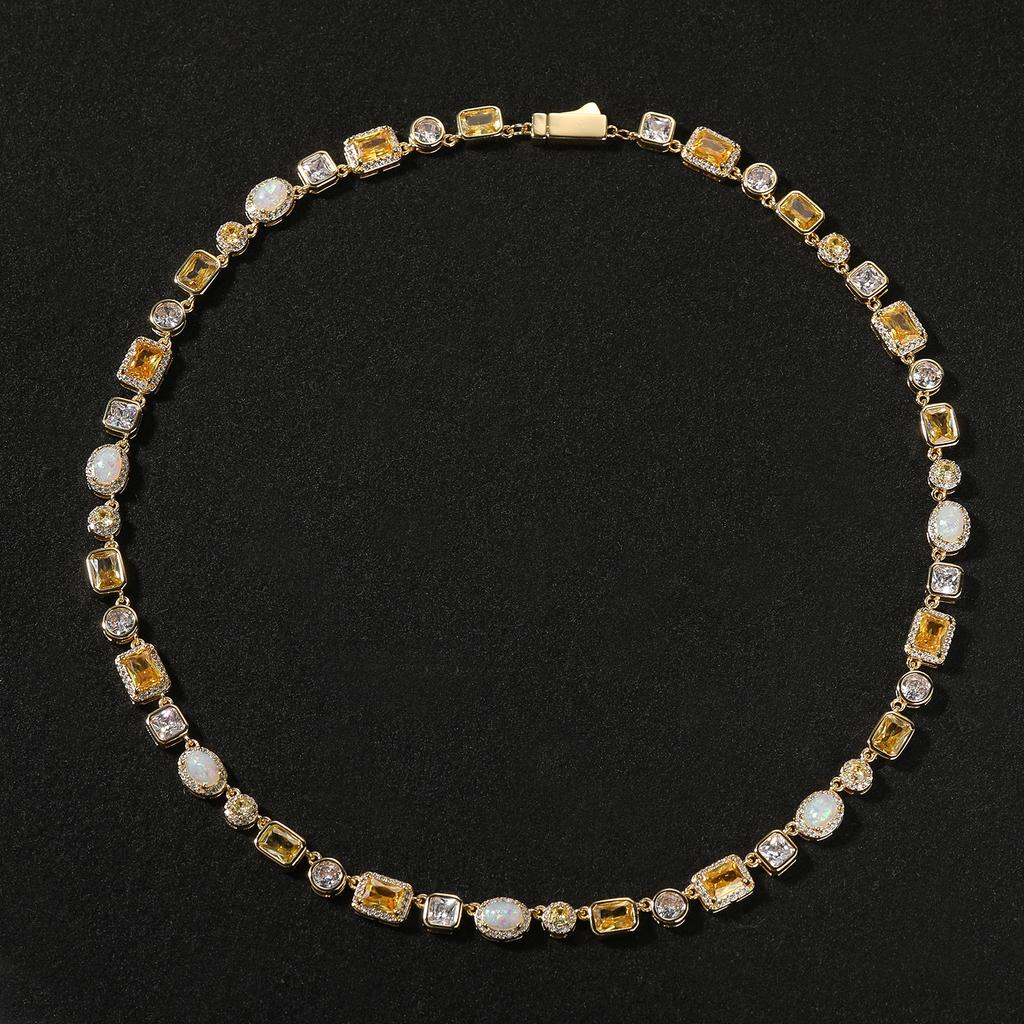 THE BLING KING 8mm Yellow Gem Chain White Opal Necklace Iced Out AAAAA Cubic Zirconia Bracelet For Men Women Hiphop Jewelry
