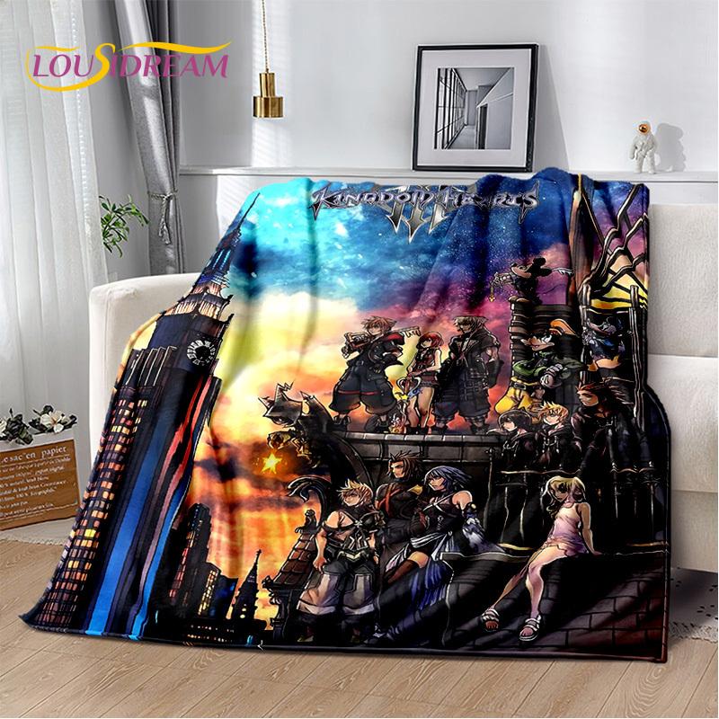 Weiche Plüschdecke mit 3D-Cartoon-Motiv „Kingdom Hearts“, Flanelldecke, Überwurfdecke für Wohnzimmer, Schlafzimmer, Bett, Sofa, Picknick, Kindergeschenk