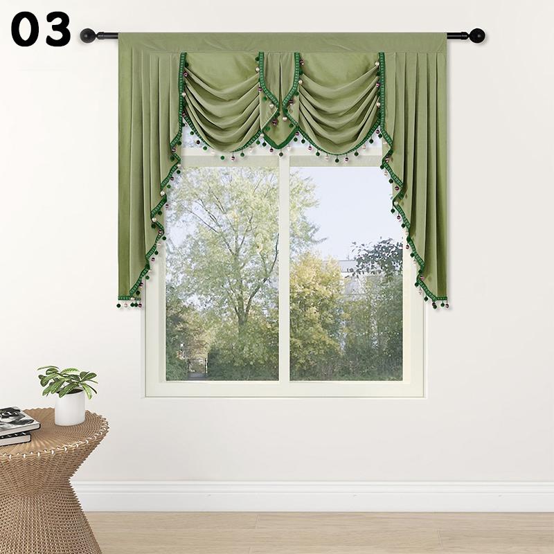 European Style Tassel Valance Velvet Short Curtain Double Wave Curtain Head Pelmet Living Room Bedroom Hotel Windows Swag