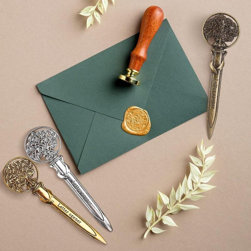 Vintage Metallbrieföffner Antik Packung mit 3 Brieföffnern mit Geschenkbox Antiker Baumförmiger Brieföffner für Büro-Postzubehör