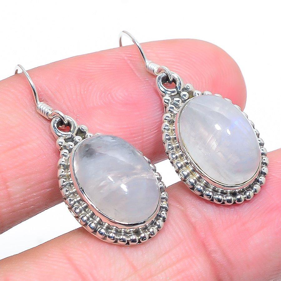 Natürlicher Regenbogen-Mondstein-Edelstein, 925er Sterling-Silber-Ohrring, 3,3 cm, I3B47