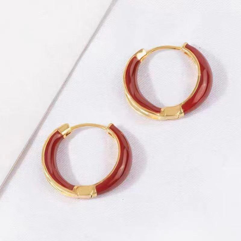 S925 Silver Needle Drip Glaze Ear Hoops: Fashionable, High-End, Retro Hong Kong Style, Exquisite Design for Women