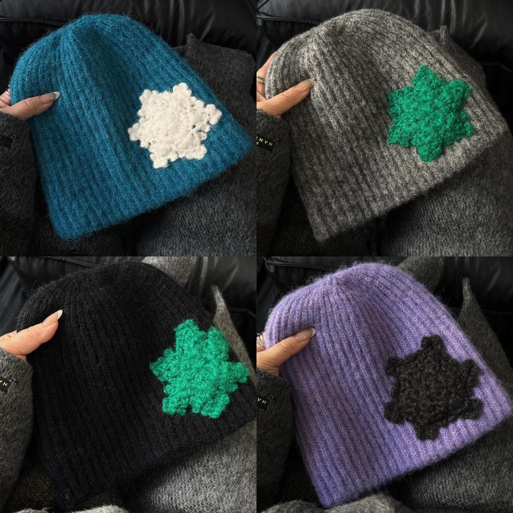 Woolen Snowflake Cap With Breathable Design For Cold Season Women