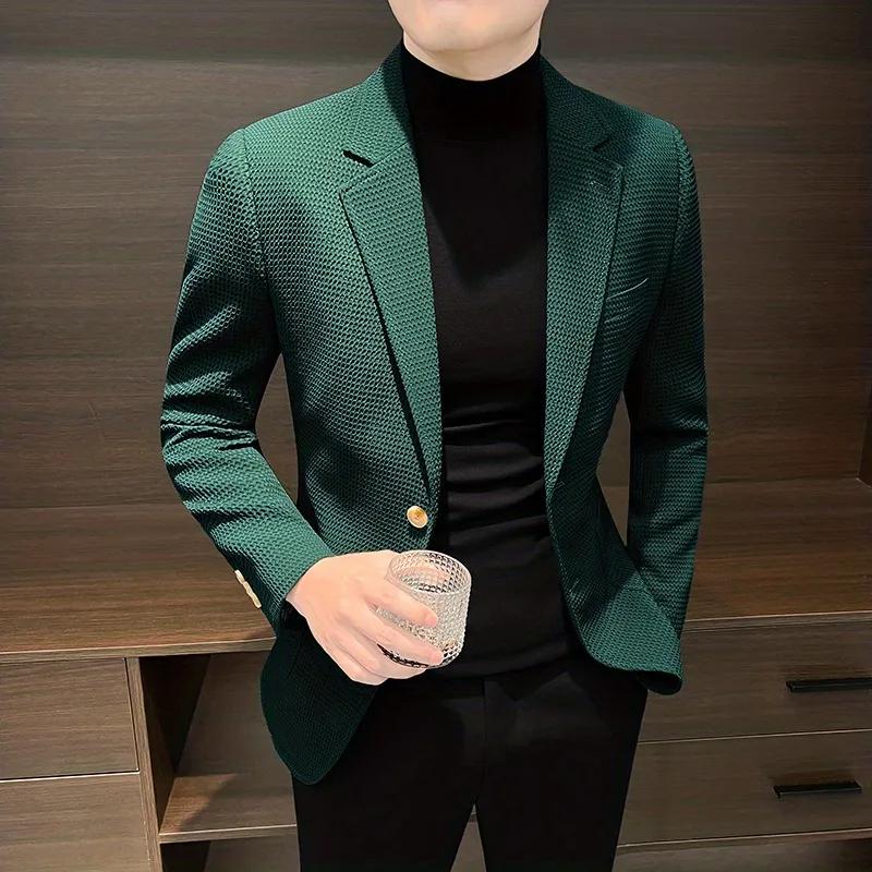 Spring Autumn Men's Casual Blazer Slim Fit Lightweight One Button Suit Jacket