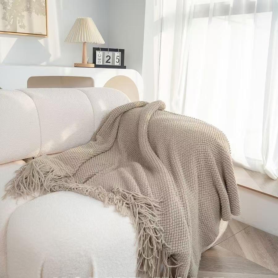 Blankets Nordic Style Hanging Tassels Solid Color Blankets Homestay Knitted Blankets Brown Coffee Sofa Minimalist Design
