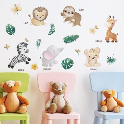 Cartoon Animal Combination Zebra Lion Wall Sticker Kindergarten Children'S Bedroom Background Decorative Wall Sticker Customization
