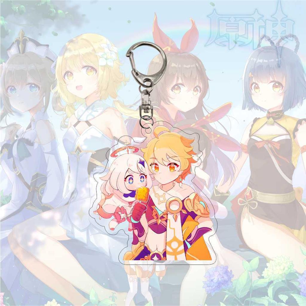 Cartoon Anime Genshin Impact Keychain Acrylic Double Sided Transparent Key Chain Ring Keyring Accessories Jewelry For Fans Gifts