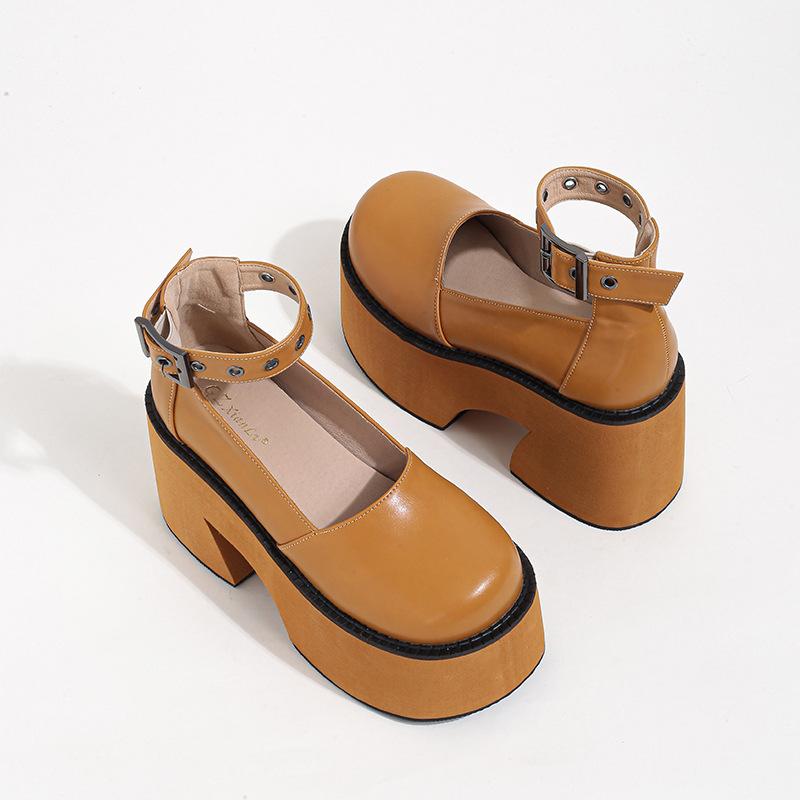 

Классические женские туфли-лоферы на толстом каблуке из лакированной кожи с пряжкой, туфли-лодочки в стиле ретро для девушек на платформе и высоком каблуке для женщин 39EU/CN40 жёлтый