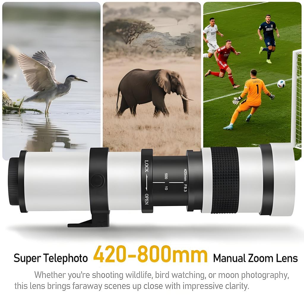 Super Telephoto Lens for Canon/Nikon/Sony - 420-800mm F/8.3-16 Long Focus Lens (Manual Zoom) for Manual Focus Dslr Cameras Lens
