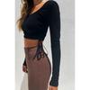 Black Crop Blouse With Rope Gathered Sides