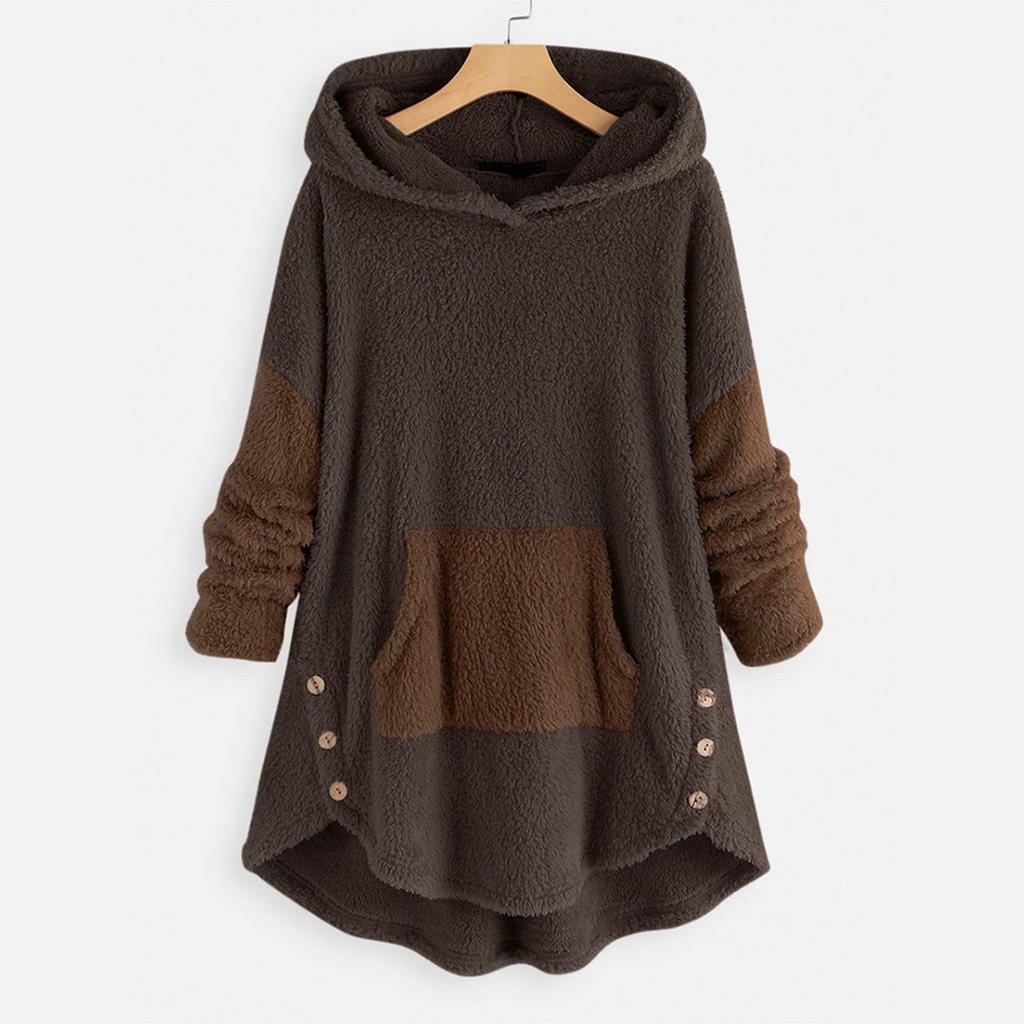 Women's Loose Plush Solid Color Long-sleeved Hooded Sweatshirt