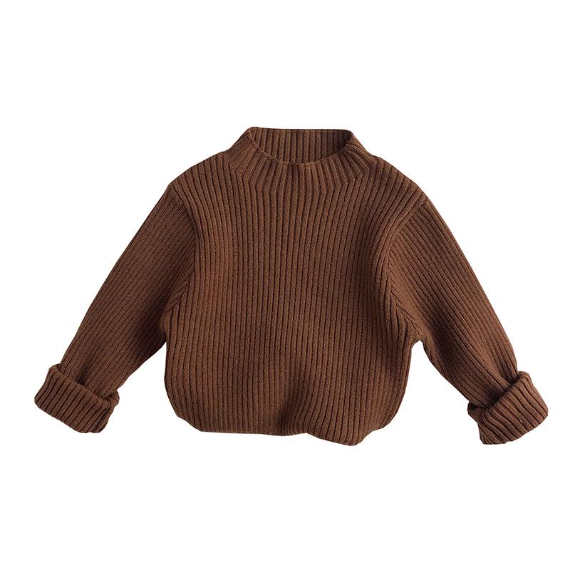 Unisex Earth Tones Ribbed Semi-High Neck Stretch Sweater for Kids – Slim Fit Korean Style Knit T-Shirt