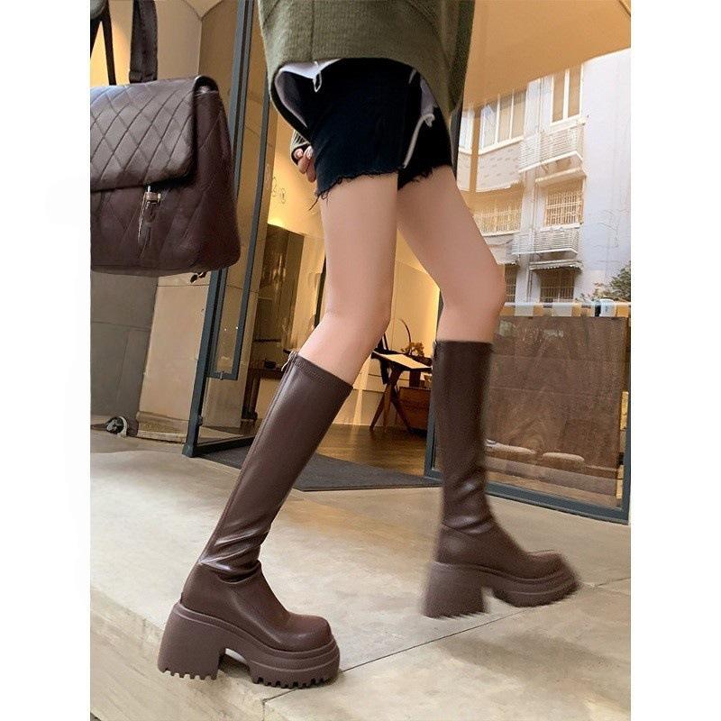 Elastic thin boots 2026 new thick-soled heightening boots women's knee knight boots
