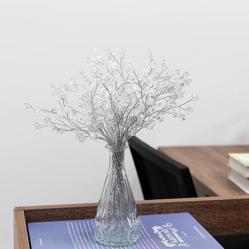 30 Pcs Crystal Artificial Flowers Bouquet, Artificial Flower Stems for Wedding Home Party Office Hotel Kitchen DIY Crafts Decoration - Clear