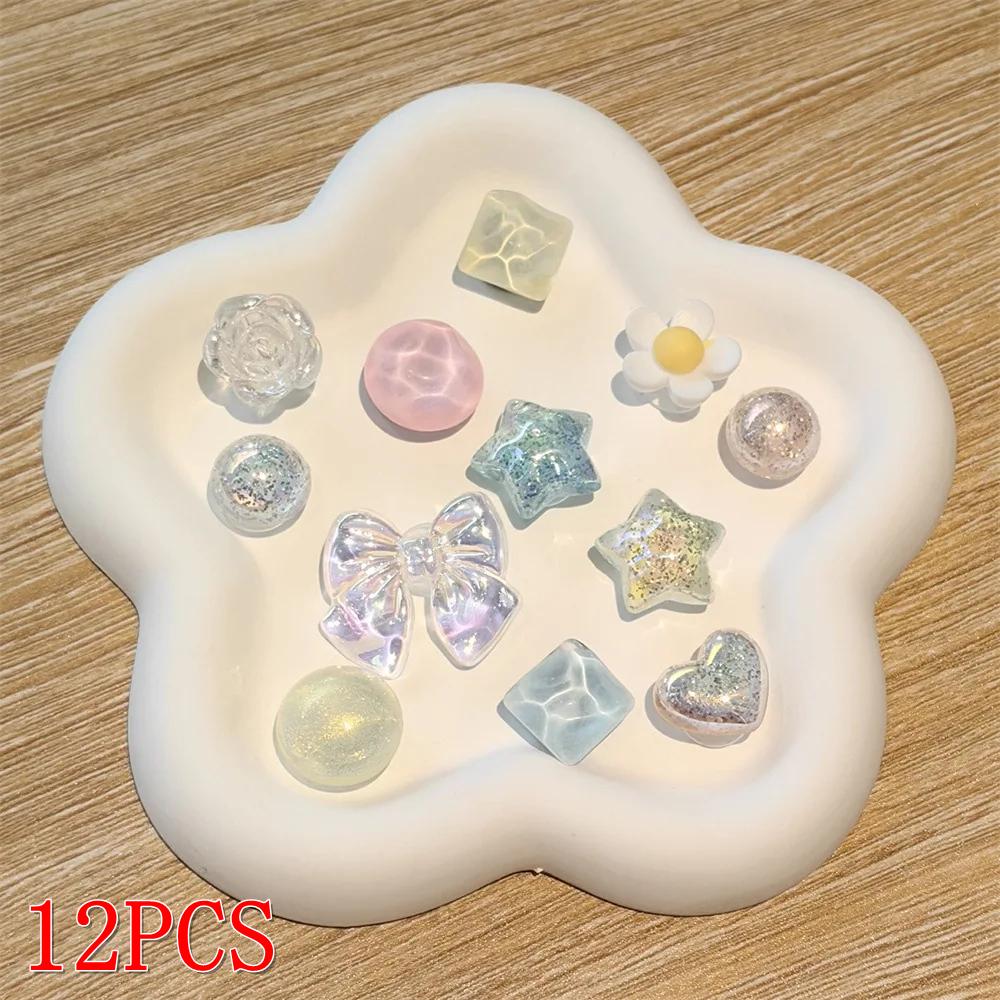 12Pcs Colorful Sparkling Powder Shoe Charms Set with Gemstone Crystal Pearl Flower - DIY Detachable Shoe Decorations Accessories