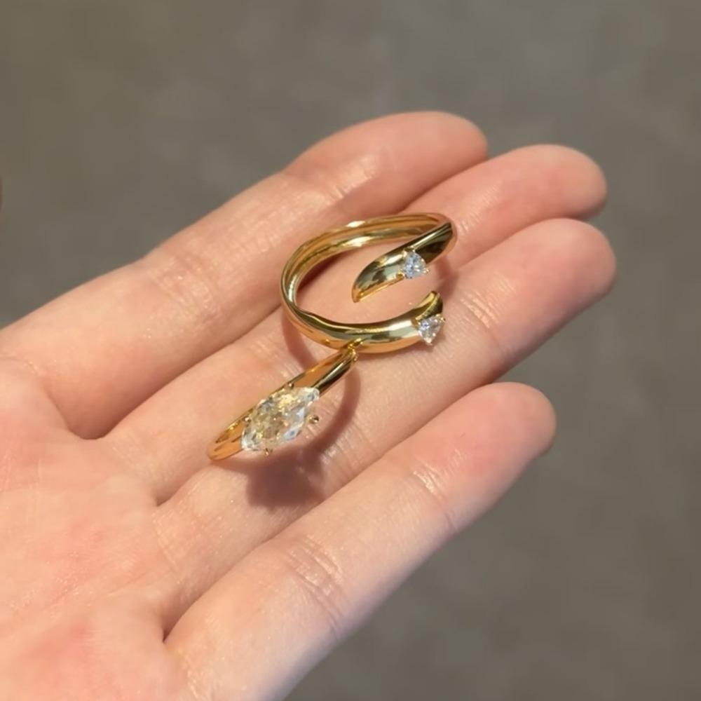 Bague Unique en Diamant Marquise à Porter des Deux Manières pour Femmes Mode Empilable Anneau Large Déclaration
