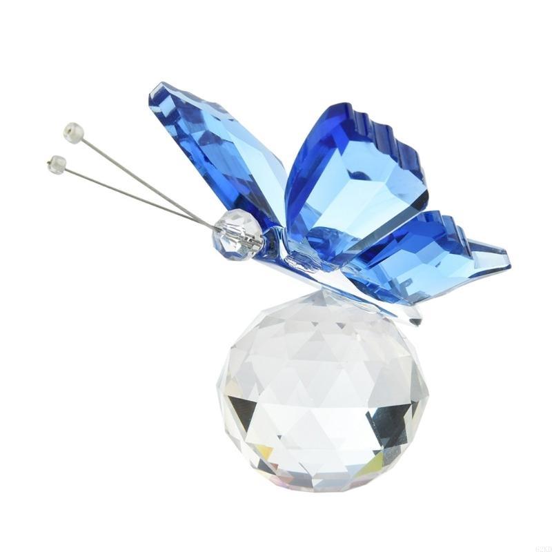 62KD Crystal Butterfly Figurine with Ball Base Flying Butterfly Crystal Ornament Statue Glass Animal Collectible Figurines