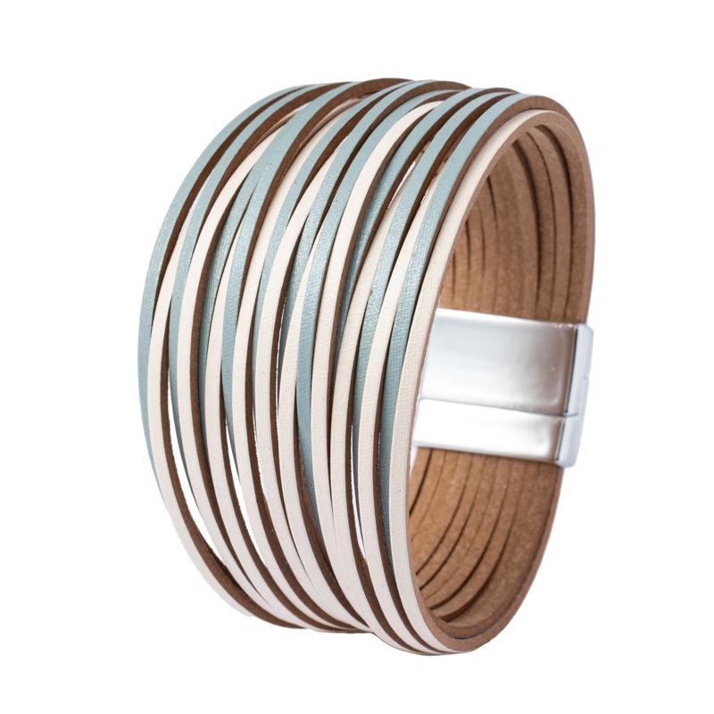 Gradient Multi-Strand Men's and Women's Bracelet with PU Leather Cord and Magnetic Clasp.