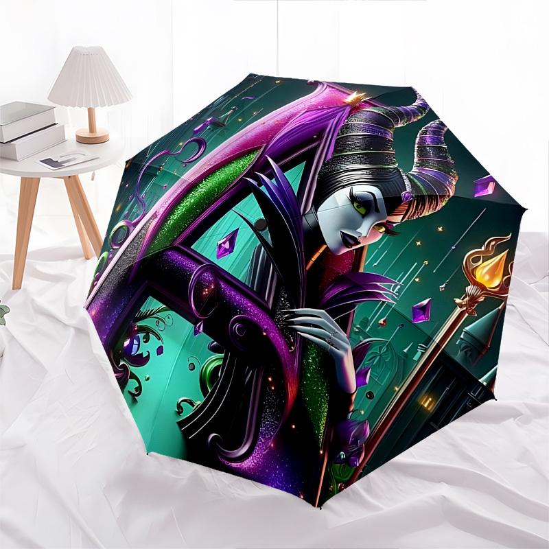 Maleficent, Villains Themed Automatic Opening and Closing Umbrella, Brightly Colored 8-rib Portable Umbrella, Suitable for Men and Women, A Perfect Gi