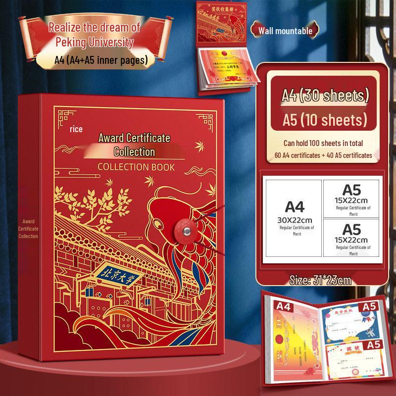 A4 Full Color Certificate Album for Boys & Girls - A3 Art Storage for Students