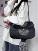 2024 Trendy Ink Wash Denim Quilted Hobo Bag: Large Capacity Chain Shoulder Crossbody Bag