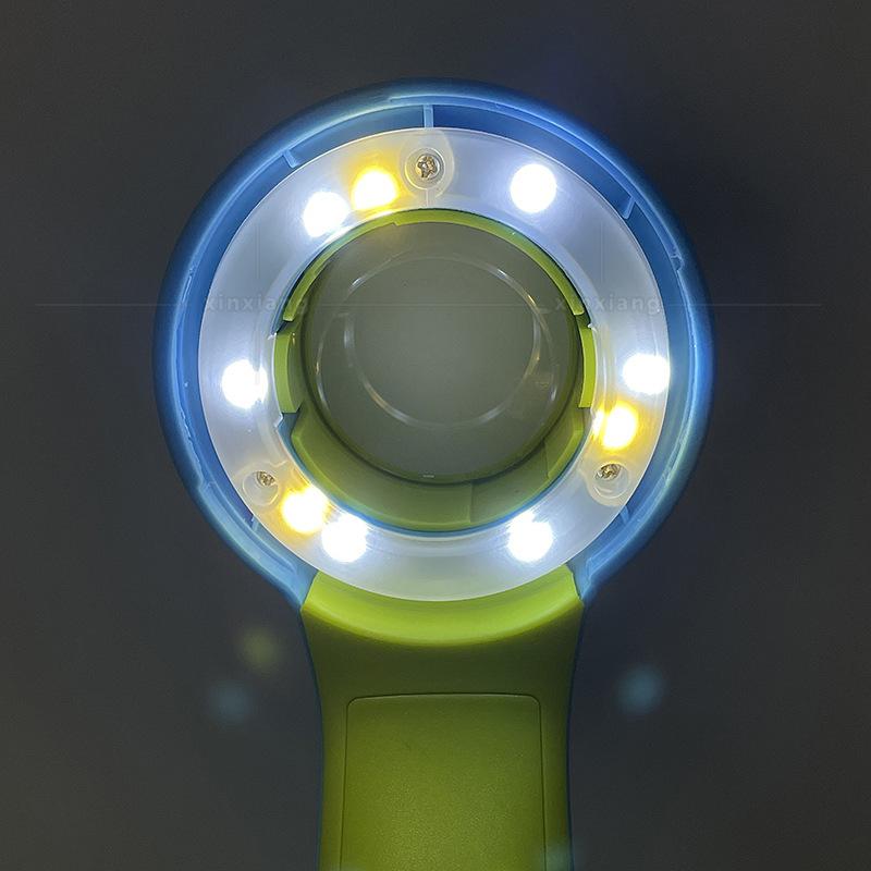 Hand-Held Barrel Type Child Student Animal Observer with Scale Measurement Insect Cold and Warm Light 8X Toy Magnifying Glass