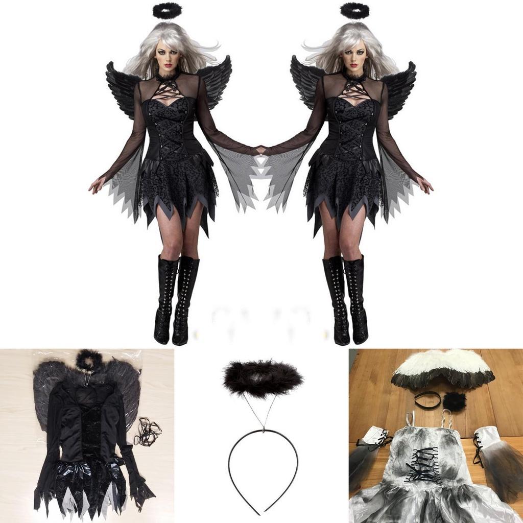 Halloween Womens Dark Angel Devil Costume Fancy Dress Ghost Bar Party Cosplay