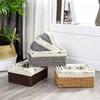 Fabric Lined Storage Basket Set of 3 with Lace Trim, Rectangular Catchall Baskets for Desktop, Entryway, and Dresser