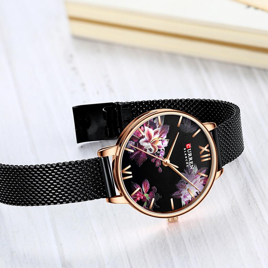 CURREN 9060 Luxus Casual Business Quarz Damenuhr Blumenzifferblatt Elegante exquisite Dame Handgelenk