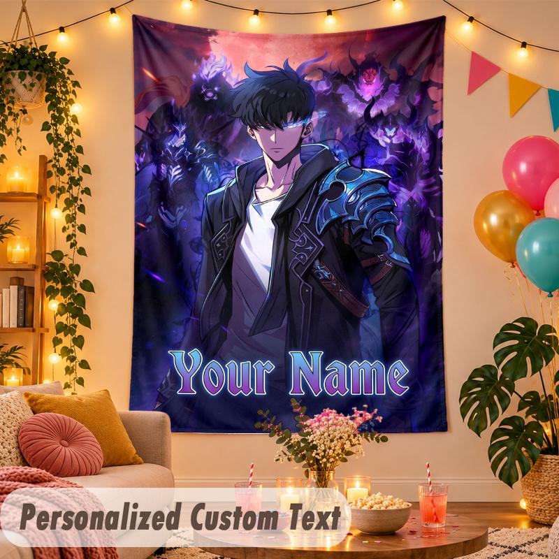Solo Leveling Personalisierte Wandtapisserie Benutzerdefinierter Name Text Polyester Hängende Dekoration Haus Zimmer